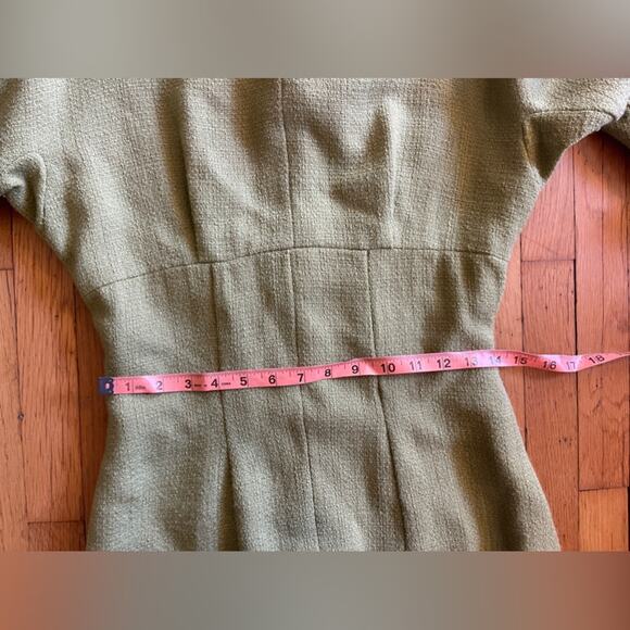 50s Vintage Green Knit Wiggle Dress with Fur Cuffs - Picture 4 of 10